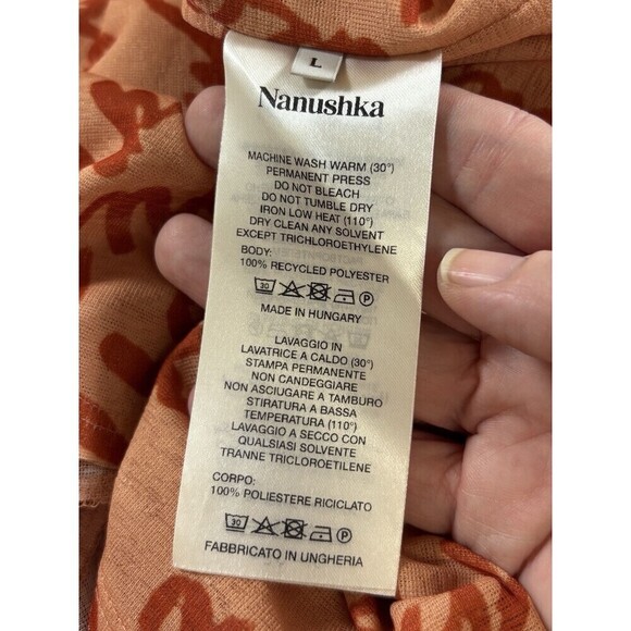 Nanushka Alexa Maxi Dress Orange Peach Logo Print Large Cinched Ruched Bodycon - Picture 11 of 16
